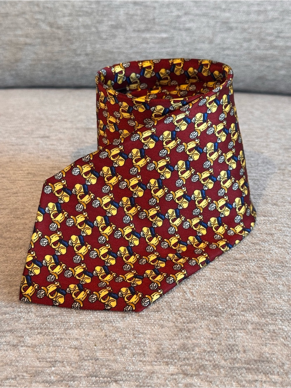 Vintage HERMÈS Paris Silk Twill Motor Scooter Moped Tie Burgundy 1999
